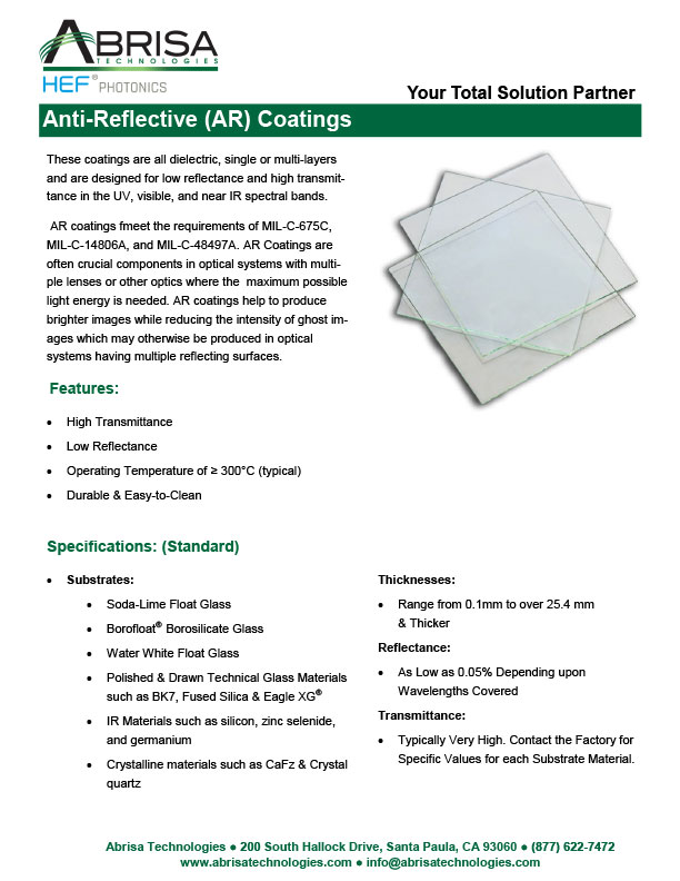 Anti-Reflective (AR) Coatings