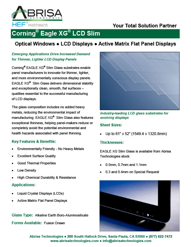 Corning® Eagle XG® Borosilicate LCD Glass