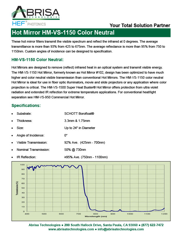 Hot Mirror HM-VS-1150 Color Neutral SS PDF