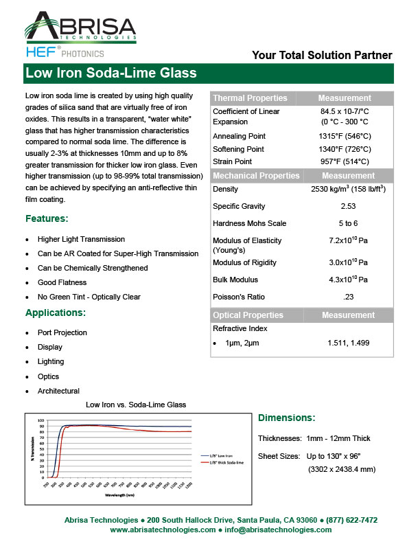 Low Iron Soda-Lime Glass