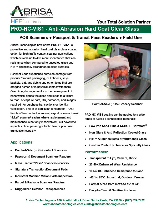 PRO-HC-VIS1 Anti-Abrasion Hard Coat Clear Glass