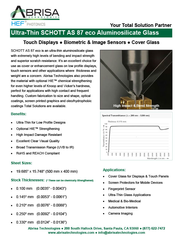 SCHOTT AS 87 eco Ultra-Thin Aluminosilicate Glass
