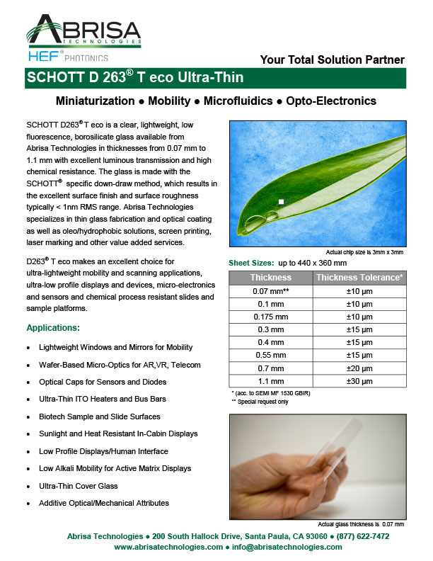 SCHOTT D 263® T eco Ultra-Thin Glass