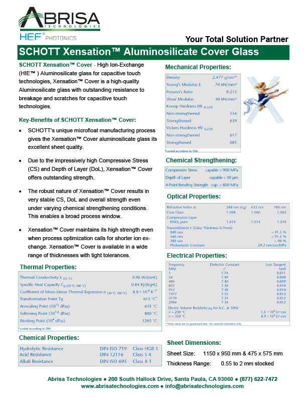 SCHOTT Xensation® Aluminosilicate Cover Glass