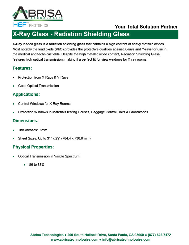 X-Ray (Radiation Shielding) Glass